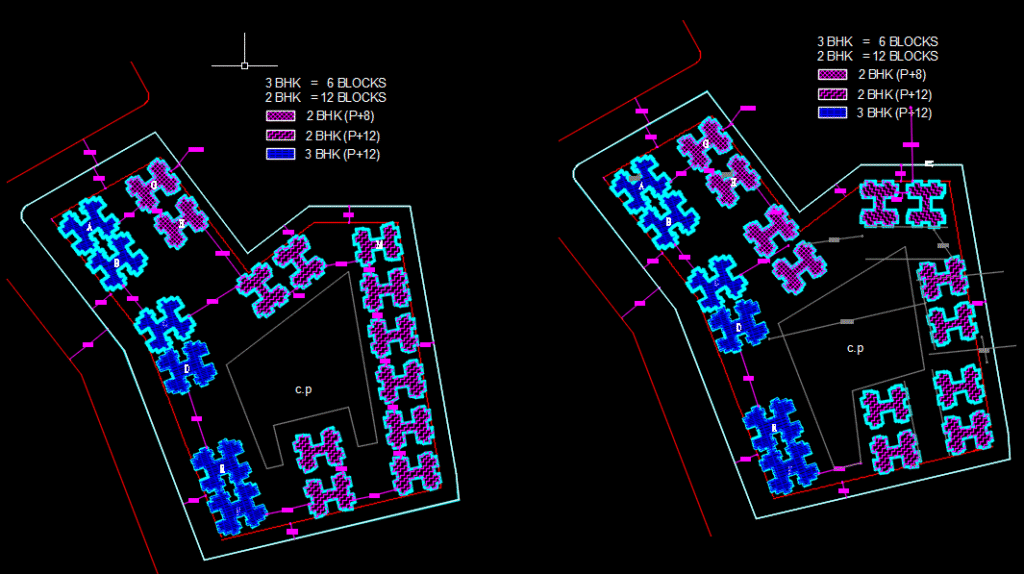 Residential Group Housing DWG – Site Layout with 2 & 3 BHK Towers